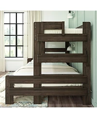 Max & Lily Solid Wood Bunk Bed, Modern Farmhouse Platform Bed Frame For Kids