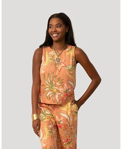 Cable & Gauge Women's Cable and Gauge Floral Linen Blend Sleeveless Top