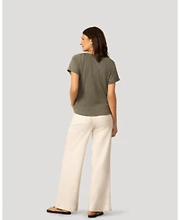 Cable & Gauge Women's Embroidered Split Neck Tie Top