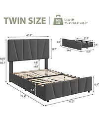 gaomon Set of 2 Twin Upholstered Bed Frames with Adjustable Headboard and 2 Drawers, Linen Platform