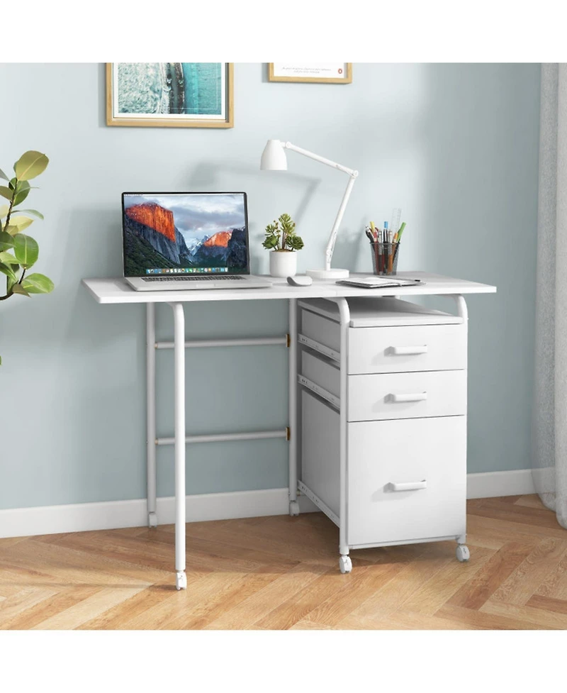 Gouun Folding Wood Modern Writing Desk with Cpu Stand and Open Shelves