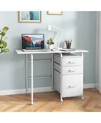Gouun Folding Wood Modern Writing Desk with Cpu Stand and Open Shelves