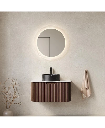 Sillysis Wall Mounted Bathroom Vanity, Ceramic Vessel Sink, Carrara Sintered Stone Top, Soft Close Drawer