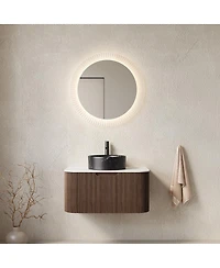 Sillysis Wall Mounted Bathroom Vanity, Ceramic Vessel Sink, Carrara Sintered Stone Top, Soft Close Drawer