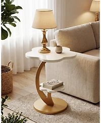 Tribesigns End Table, 2-Tier Sofa Side Table, Flower Nightstand with C-Shaped Gold Frame, Modern Luxury Accent Table
