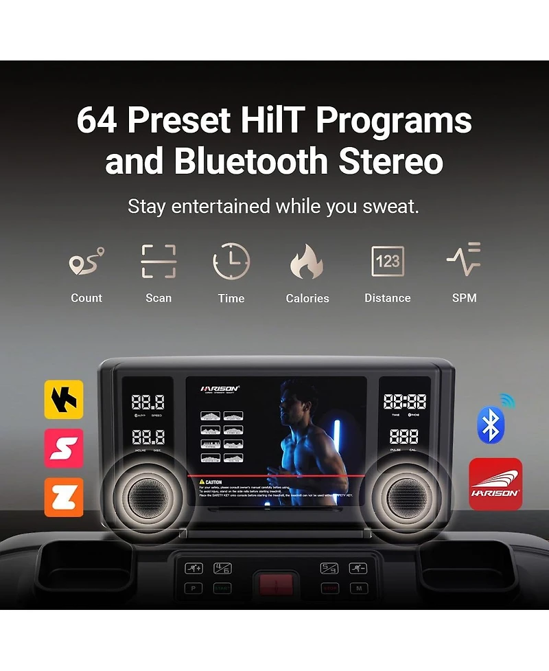 Harison Incline Treadmill for Home, 3.0HP, 300 lbs Capacity, Bluetooth App (Hrm-T101S)