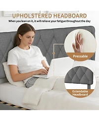 Homfan Upholstered Bed Frame with 2 Storage Drawers and Wood Slats