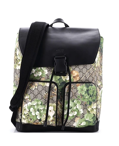 Pre-Owned Gucci Buckle Backpack Blooms Print Gg Coated Canvas and Leather