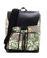 Pre-Owned Gucci Buckle Backpack Blooms Print Gg Coated Canvas and Leather