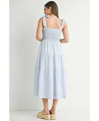 Hello Miz Maternity Striped Smocked Empire Waist Sundress with Tie Straps