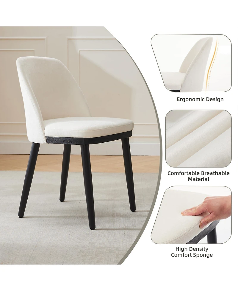 gaomon Modern Linen Upholstered Dining Chair Set with Curved and Solid Wood Legs