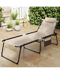 Gouun Outdoor 4-Position Folding Patio Chaise Lounge Chair with Adjustable Backrest and Side Pocket