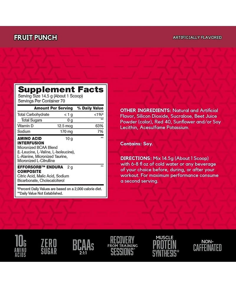 Bsn Amino X Muscle Recovery and Endurance Powder with BCAAs, 10 Grams of Amino Acids, Keto Friendly, Caffeine Free, Flavor: Fruit Punch, 70 servings