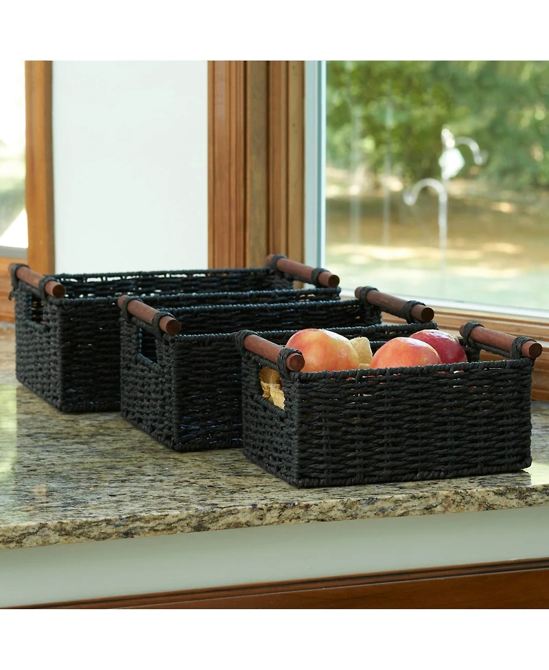 Household Essentials Decorative Woven Baskets, Set of 3 Baskets, Paper Rope, Small, Medium and Large