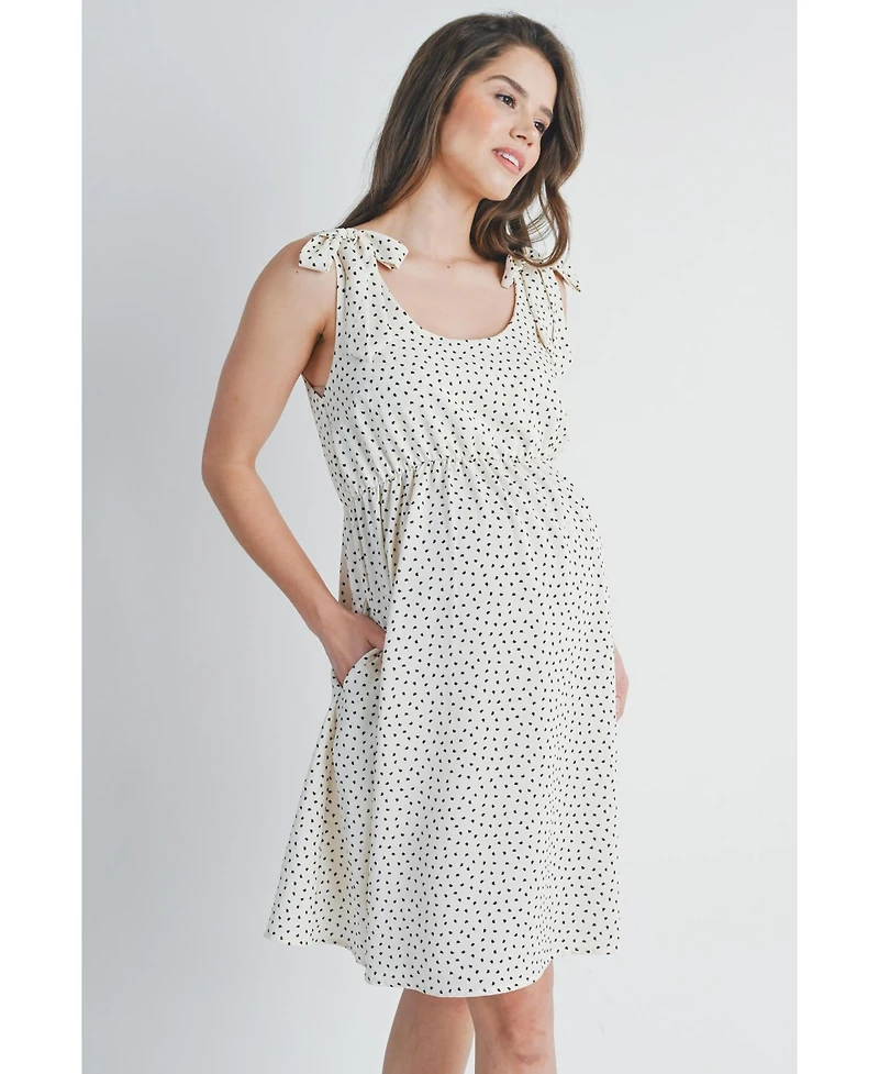 Hello Miz Maternity Empire Waist Polka Dot Tie-Shoulder Dress