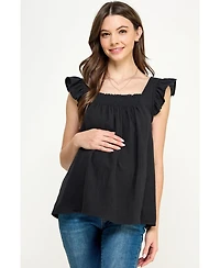 Hello Miz Maternity Cotton Smocked Flutter Sleeve Blouse