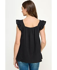 Hello Miz Maternity Cotton Smocked Flutter Sleeve Blouse