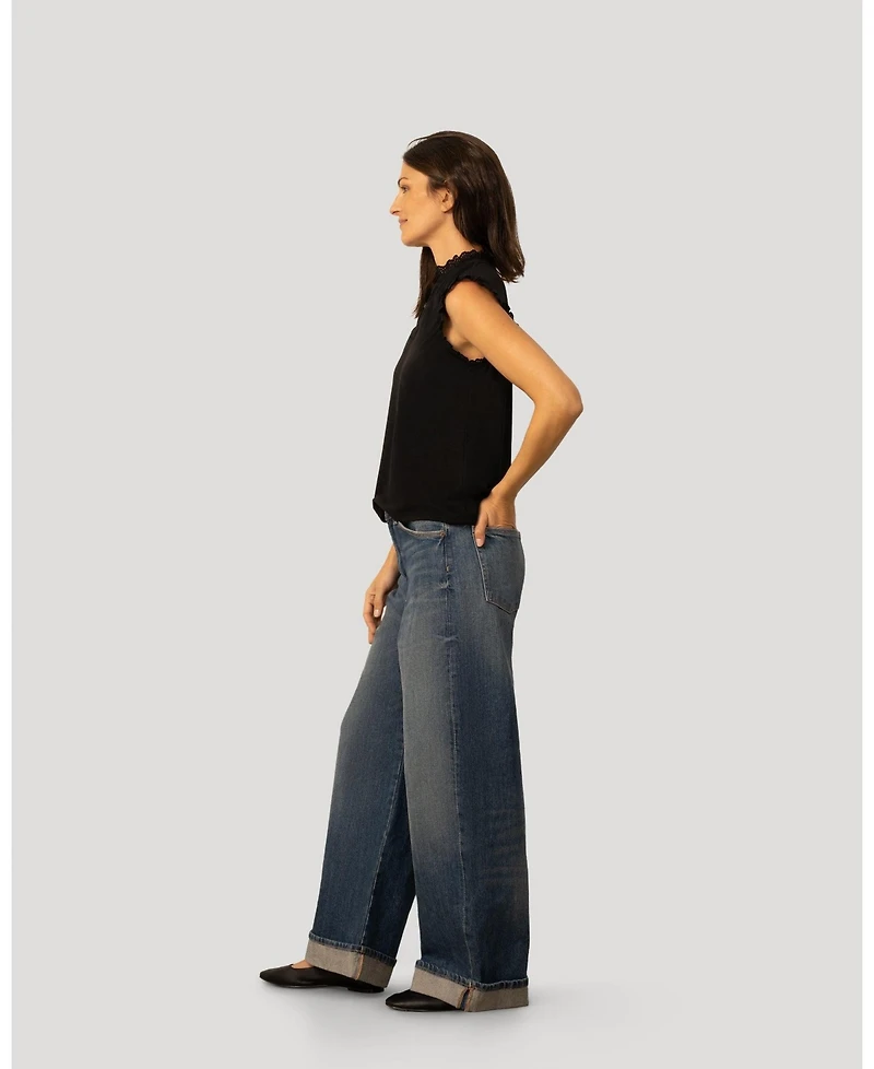 Cable & Gauge Women's Eyelet Split Neck Sleeveless Top