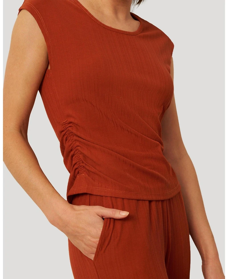 Cable & Gauge Women's Rib Side Shirred Top and Wide Leg Set