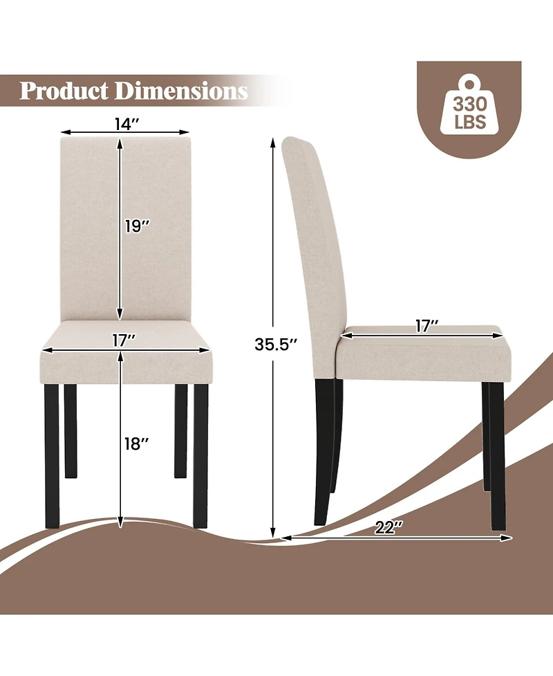 Gymax Dining Chair Set of Fabric Upholstered Rubber Wood Legs Side Armless