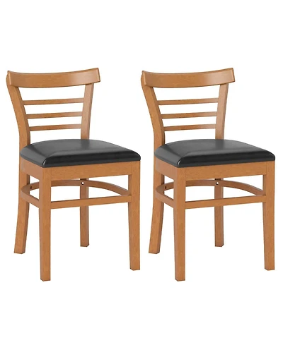 Gymax Modern Dining Chair Set of 2 Upholstered Kitchen Chair with Rubber Wood Legs