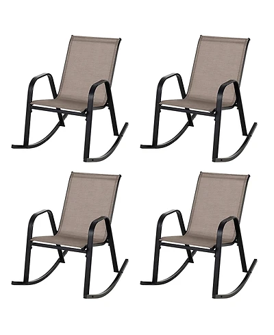 Gymax Set of 4 Metal Rocking Chair Heavy-Duty Rocker Outdoor Anti-Slip Patio