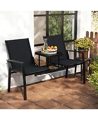 Slickblue Patio Loveseat with Built-in Table with Breathable Fabric Back