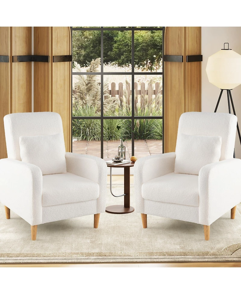 Slickblue Teddy Fleece Accent Sofa Chair with Lumbar Pillow, Modern Upholstered Design