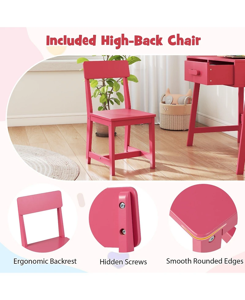 Sugift Kids Desk and Chair Set with Storage Drawer and Hutch