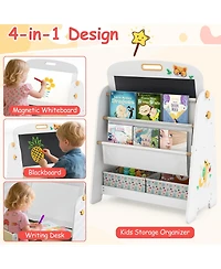 Sugift 4-in-1 Kids Table and Chair Set Art Easel with Magnetic Whiteboard and Bookshelf