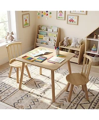 Sugift Kids Wooden Table and Chairs Set 3-Piece Toddler Furniture with Pine Wood Frame