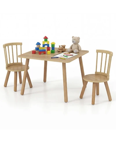 Sugift Kids Wooden Table and Chairs Set 3-Piece Toddler Furniture with Pine Wood Frame