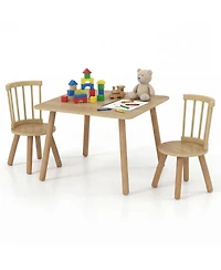 Sugift Kids Wooden Table and Chairs Set 3-Piece Toddler Furniture with Pine Wood Frame