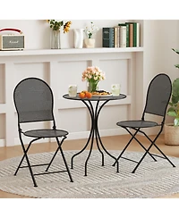 Gouun 3 Piece Metal Bistro Patio Conversation Set with Round Table and 2 Folding Chairs