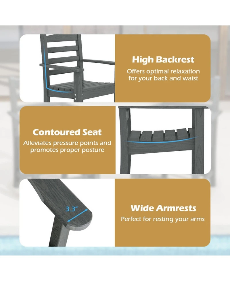 Gouun Hdpe All-Weather Patio Outdoor Dining Chairs Set of 2 with Wide Armrests, Wood-Look Finish