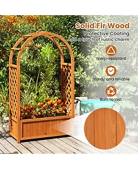 Gouun Raised Planter Box with Lattice Trellis and Arched Roof