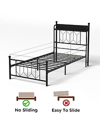 Lucky One Twin Bed Frames, Headboard and Charging Station and Led Light for Bedroom, Solid and Stable