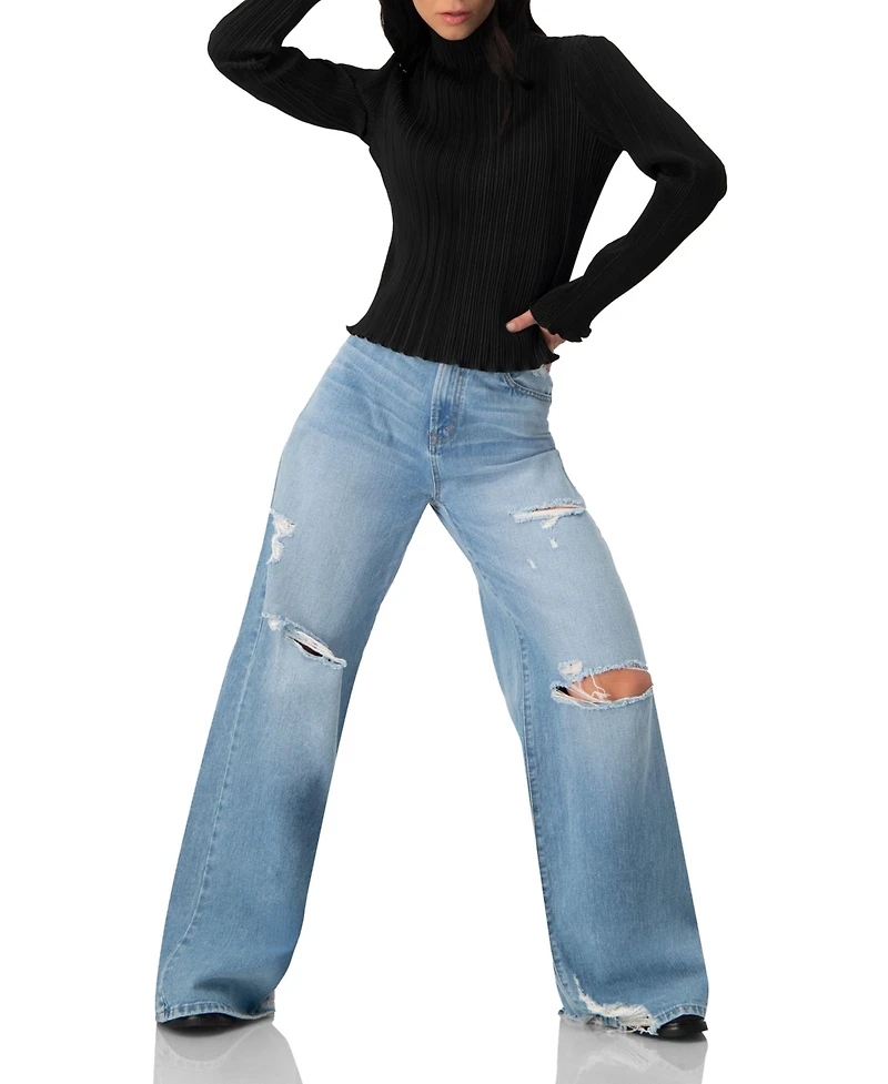 Ivonne Women's Pleated Mock Neck Top