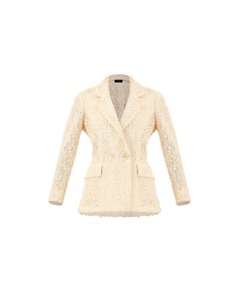Ivonne Women's Textured Sequin See-Through Blazer with Tailored Silhouette