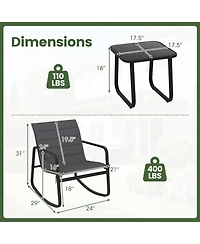 Gouun 3-Piece Outdoor Rocking Bistro Set with Tempered Glass Table