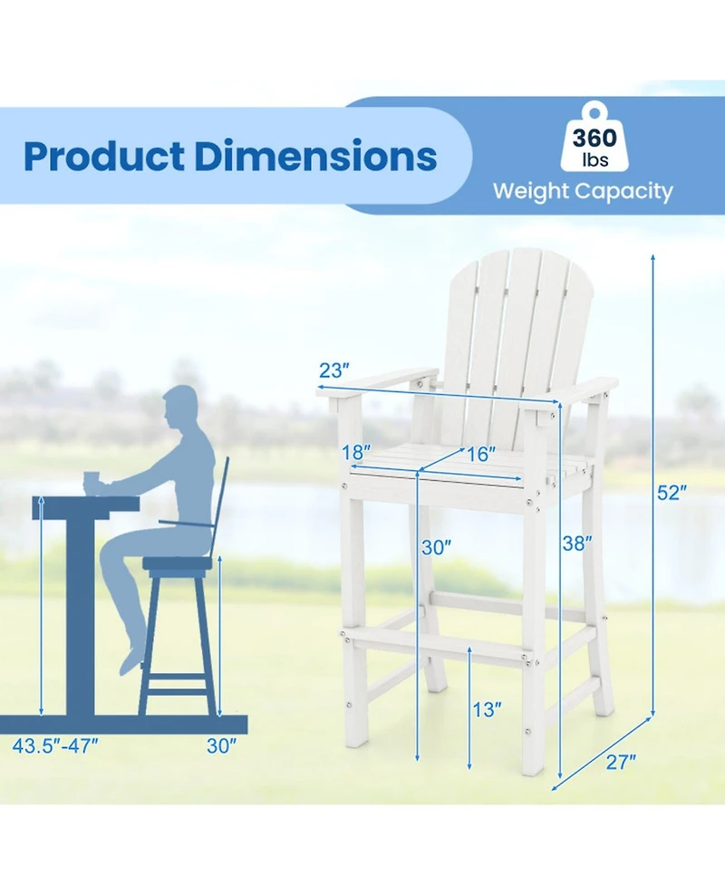 Gouun Counter-Height Hdpe Outdoor Bar Stool with Armrests, Footrest, and 360 lbs Capacity