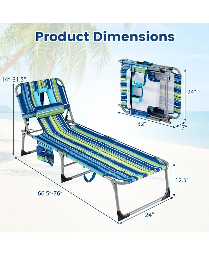 Gouun Tanning Chair with Face Arm Holes Folding Lounge Chair with Storage Pockets
