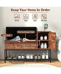 Gouun Wood Entryway Storage Bench with Flip-Top Compartment and Cabinets