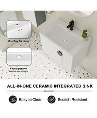 Sillysis Wall Mounted Bathroom Vanity with Ceramic Sink, Floating Cabinet, 2 Soft Close Doors for Small Space