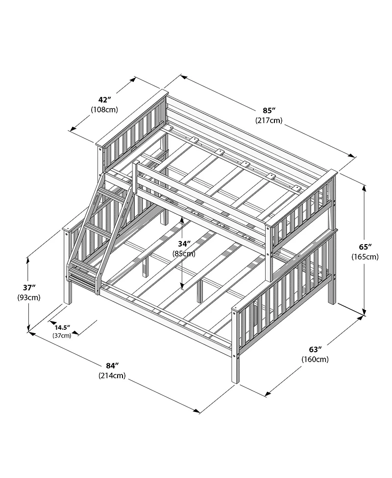 Max & Lily Solid Wood Twin Xl over Queen Bunk Bed for Kids
