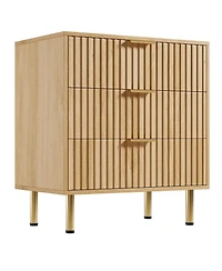 gaomon Bedroom 3 Drawer Dresser, Fluted Wood Storage Chest with Wide Top, Modern Nightstand Organizer.