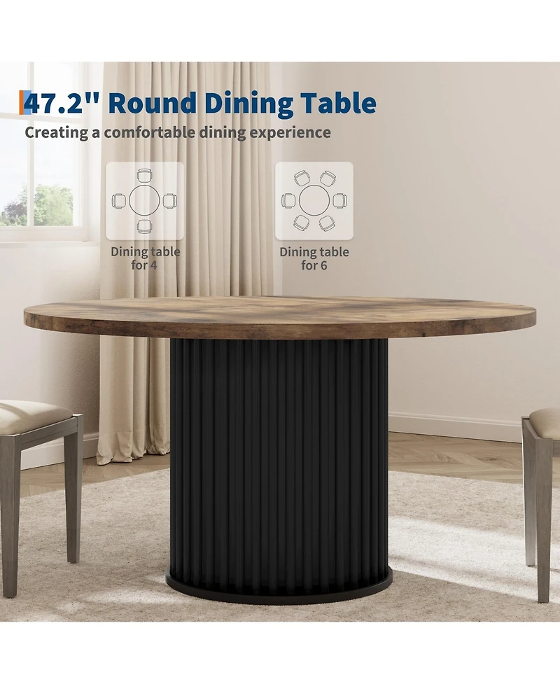 gaomon 47" Round Dining Table for 4-6 Diners, with a Robust Wave-Shaped Metal Pedestal Base