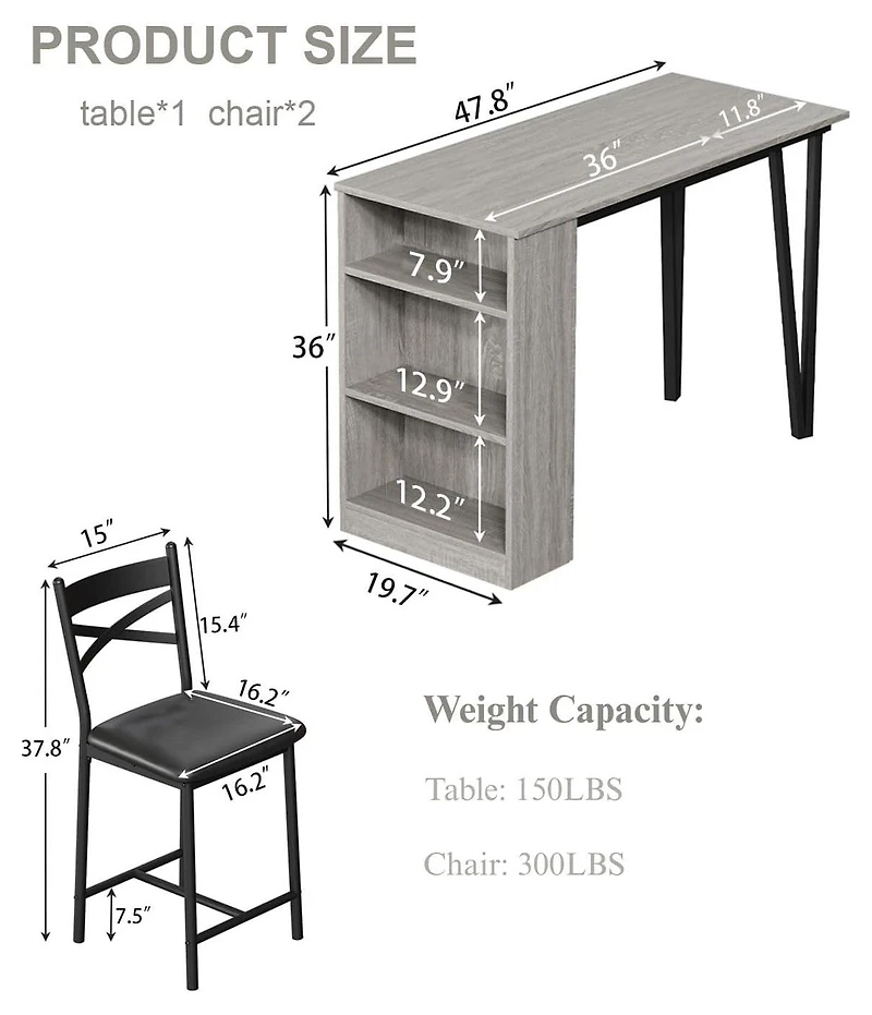 gaomon 2-4 Person Durable Bar Table Set with 16" Wide Cushions and Flip-Top Extension