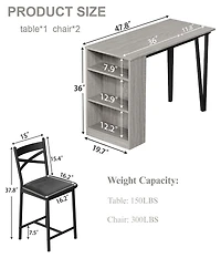 gaomon 2-4 Person Durable Bar Table Set with 16" Wide Cushions and Flip-Top Extension