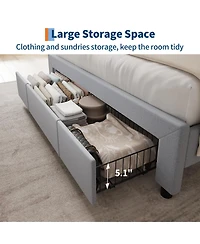 Homfan Upholstered Bed Frame with Storage Headboard, Charging Station and Drawer